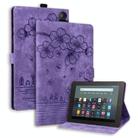 For Amazon Fire HD8 2020 / 2022 Cartoon Sakura Cat Embossed Leather Tablet Case(Purple) - 1