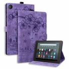 For Amazon Fire HD8 2015-2018 Cartoon Sakura Cat Embossed Leather Tablet Case(Purple) - 1