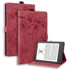 For Amazon Kindle Paperwhite 12th 2024 Cartoon Sakura Cat Embossed Leather Tablet Case(Red) - 1