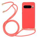 For Google Pixel 8 Pro Wheat Straw Material + TPU Protective Case with Lanyard(Red) - 1