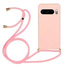 For Google Pixel 8 Pro Wheat Straw Material + TPU Protective Case with Lanyard(Pink) - 1