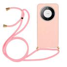For Huawei Mate 60 Wheat Straw Material + TPU Protective Case with Lanyard(Pink) - 1