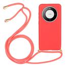 For Huawei Mate 60 Pro Wheat Straw Material + TPU Protective Case with Lanyard(Red) - 1