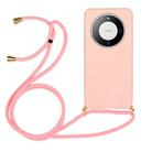 For Huawei Mate 60 Pro Wheat Straw Material + TPU Protective Case with Lanyard(Pink) - 1