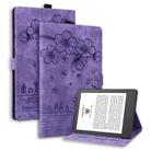 For Amazon Kindle 6.0 11th 2022 Cartoon Sakura Cat Embossed Smart Leather Tablet Case(Purple) - 1