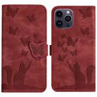 For iPhone 15 Pro Max Butterfly Cat Embossing Flip Leather Phone Case(Red) - 1