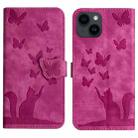 For iPhone 15 Plus Butterfly Cat Embossing Flip Leather Phone Case(Pink) - 1