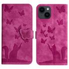 For iPhone 15 Butterfly Cat Embossing Flip Leather Phone Case(Pink) - 1