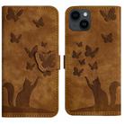 For iPhone 15 Butterfly Cat Embossing Flip Leather Phone Case(Brown) - 1