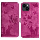 For iPhone 14 Plus Butterfly Cat Embossing Flip Leather Phone Case(Pink) - 1