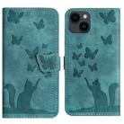 For iPhone 14 Plus Butterfly Cat Embossing Flip Leather Phone Case(Wathet) - 1