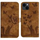 For iPhone 14 Butterfly Cat Embossing Flip Leather Phone Case(Brown) - 1