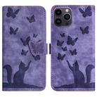 For iPhone 14 Pro Butterfly Cat Embossing Flip Leather Phone Case(Purple) - 1