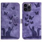 For iPhone 13 Pro Butterfly Cat Embossing Flip Leather Phone Case(Purple) - 1