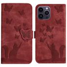 For iPhone 13 Pro Butterfly Cat Embossing Flip Leather Phone Case(Red) - 1
