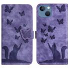 For iPhone 13 Butterfly Cat Embossing Flip Leather Phone Case(Purple) - 1