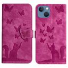 For iPhone 13 Butterfly Cat Embossing Flip Leather Phone Case(Pink) - 1