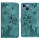 For iPhone 13 Butterfly Cat Embossing Flip Leather Phone Case(Wathet) - 1