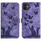 For iPhone 12 / 12 Pro Butterfly Cat Embossing Flip Leather Phone Case(Purple) - 1