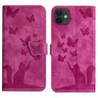 For iPhone 12 / 12 Pro Butterfly Cat Embossing Flip Leather Phone Case(Pink) - 1