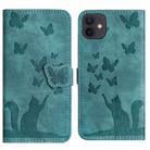 For iPhone 12 / 12 Pro Butterfly Cat Embossing Flip Leather Phone Case(Wathet) - 1