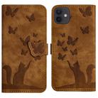 For iPhone 12 / 12 Pro Butterfly Cat Embossing Flip Leather Phone Case(Brown) - 1