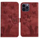 For iPhone 12 Pro Max Butterfly Cat Embossing Flip Leather Phone Case(Red) - 1