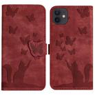 For iPhone 12 mini Butterfly Cat Embossing Flip Leather Phone Case(Red) - 1