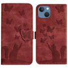 For iPhone 13 mini Butterfly Cat Embossing Flip Leather Phone Case(Red) - 1