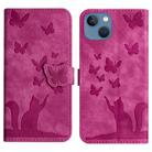 For iPhone 13 mini Butterfly Cat Embossing Flip Leather Phone Case(Pink) - 1