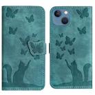 For iPhone 13 mini Butterfly Cat Embossing Flip Leather Phone Case(Wathet) - 1