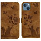 For iPhone 13 mini Butterfly Cat Embossing Flip Leather Phone Case(Brown) - 1