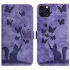 For iPhone 11 Pro Max Butterfly Cat Embossing Flip Leather Phone Case(Purple) - 1