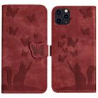For iPhone 11 Pro Max Butterfly Cat Embossing Flip Leather Phone Case(Red) - 1