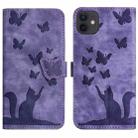 For iPhone 11 Butterfly Cat Embossing Flip Leather Phone Case(Purple) - 1