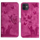 For iPhone 11 Butterfly Cat Embossing Flip Leather Phone Case(Pink) - 1