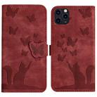 For iPhone 11 Pro Butterfly Cat Embossing Flip Leather Phone Case(Red) - 1