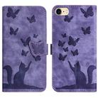 For iPhone SE 2022 / 2020 / 8 / 7 Butterfly Cat Embossing Flip Leather Phone Case(Purple) - 1