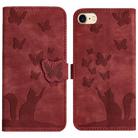 For iPhone SE 2022 / 2020 / 8 / 7 Butterfly Cat Embossing Flip Leather Phone Case(Red) - 1