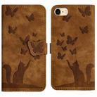 For iPhone SE 2022 / 2020 / 8 / 7 Butterfly Cat Embossing Flip Leather Phone Case(Brown) - 1
