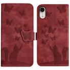 For iPhone XR Butterfly Cat Embossing Flip Leather Phone Case(Red) - 1
