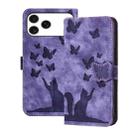 For iPhone 17 Pro Butterfly Cat Embossing Flip Leather Phone Case(Purple) - 1