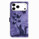 For iPhone 17 Pro Butterfly Cat Embossing Flip Leather Phone Case(Purple) - 3