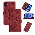 For iPhone 17 Butterfly Cat Embossing Flip Leather Phone Case(Red) - 1