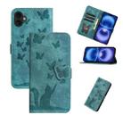 For iPhone 17 Butterfly Cat Embossing Flip Leather Phone Case(Wathet) - 1