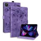 For iPad Pro 11 2022 / Air 10.9 2022 Cartoon Sakura Cat Embossed Smart Leather Tablet Case(Purple) - 1