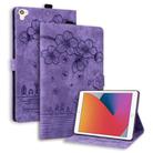 For iPad Pro 9.7 / 9.7 2018 / 2017 Cartoon Sakura Cat Embossed Smart Leather Tablet Case(Purple) - 1