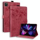 For iPad Pro 12.9 2022 / 2021 Cartoon Sakura Cat Embossed Smart Leather Tablet Case(Red) - 1