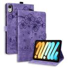 For iPad mini 6 / mini 2024 Cartoon Sakura Cat Embossed Smart Leather Tablet Case(Purple) - 1