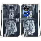 For Huawei nova 12 Pro Crystal Texture Colored Drawing Leather Phone Case(Cat Tiger Reflection) - 1